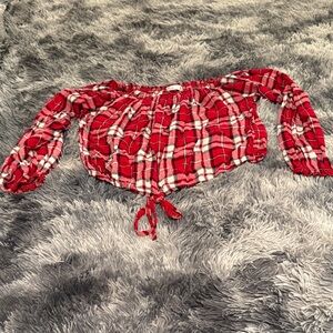 Hollister Red Plaid Ruffle Top